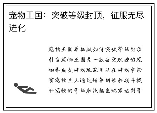 宠物王国：突破等级封顶，征服无尽进化