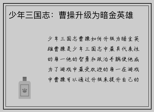 少年三国志:曹操升级为暗金英雄