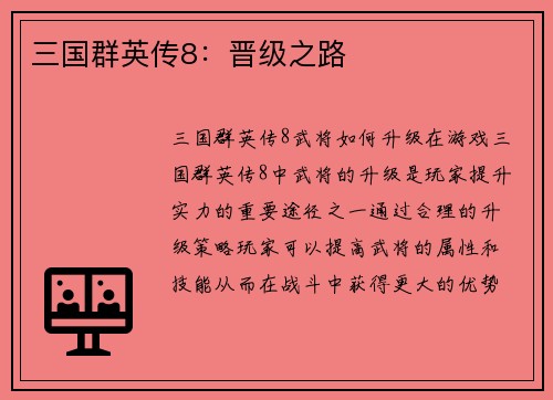 三国群英传8:晋级之路
